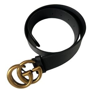 Gucci GG Marmont wide belt in black and gold hardware XS